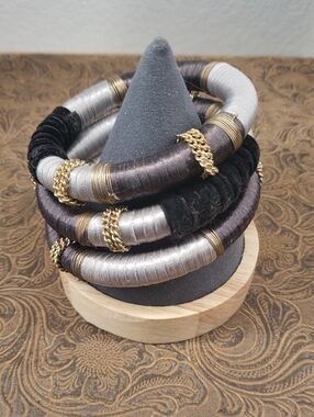 Vintage Multi-Material Chain Embellished Tribal Boho Western Bangle Bracelet Set